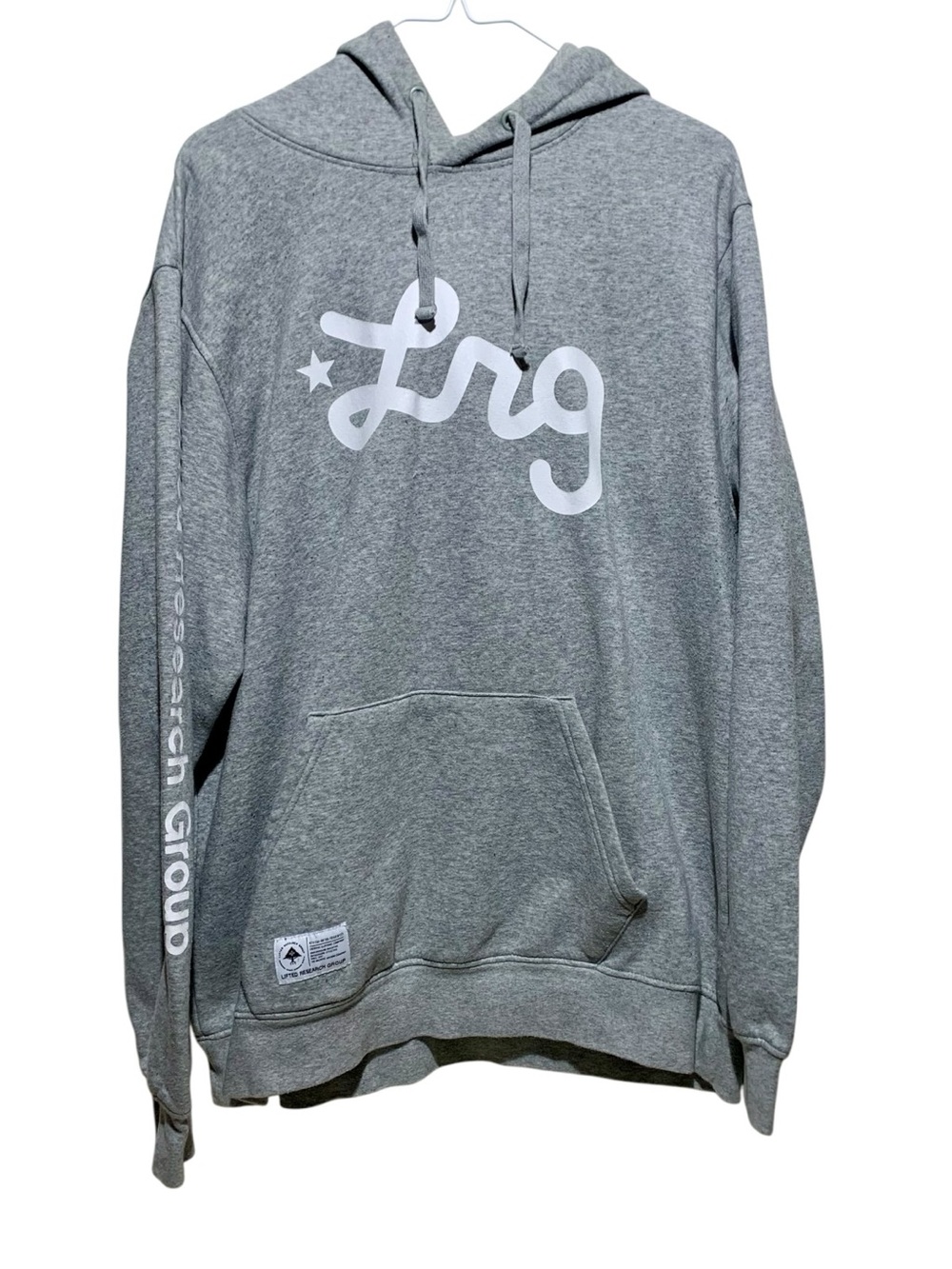 LRG Men's Gray Hoodie with White Logo Size XL